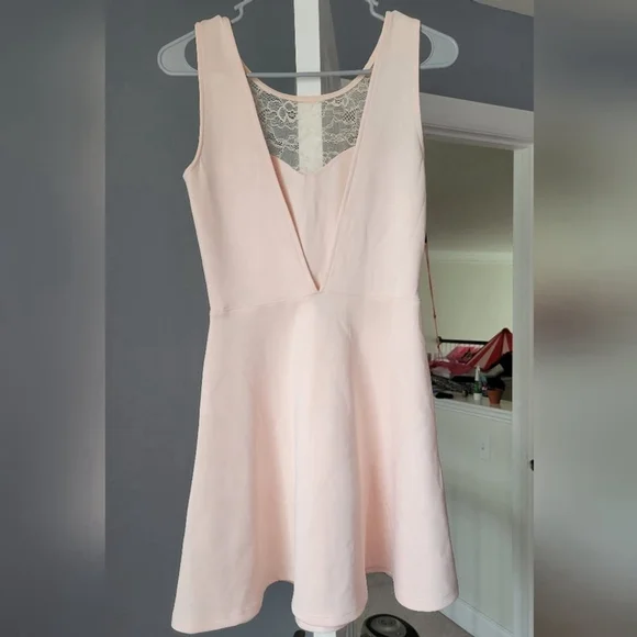Blush Pink Lace Fit & Flare Skater Dress - Picture 5 of 6